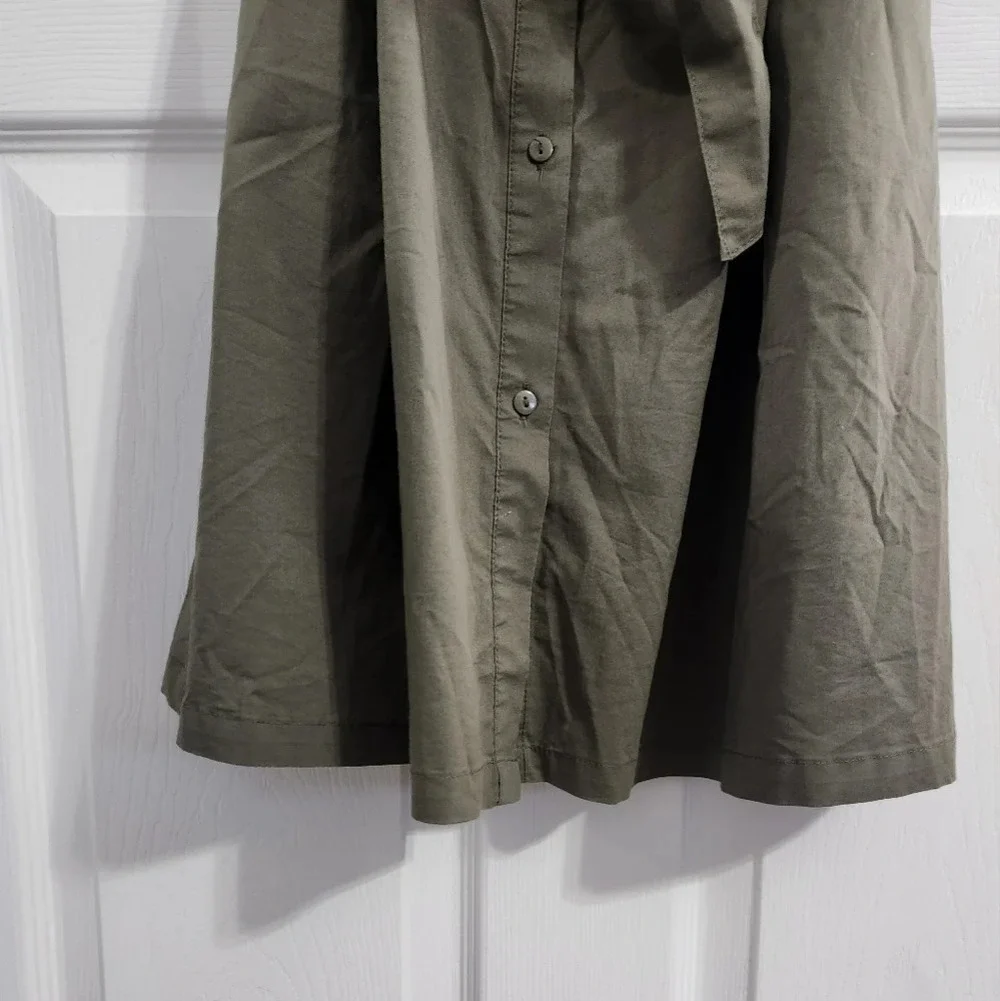 JDY green trench coat dress belted collared lagenlook Military size 36 - Picture 5 of 13